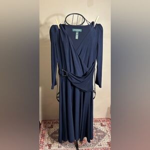 lauren ralph lauren size 4 womens  dress four small navy blue long sleeve